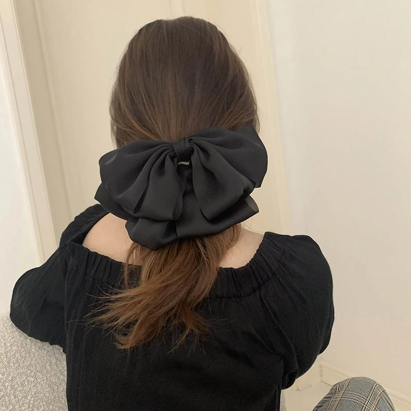 Fashion Bow Ribbon Elegant Hair Clips For Women Large Simple Solid Satin Bowknot Retro Headband Hairpins Hair Accessories Girls