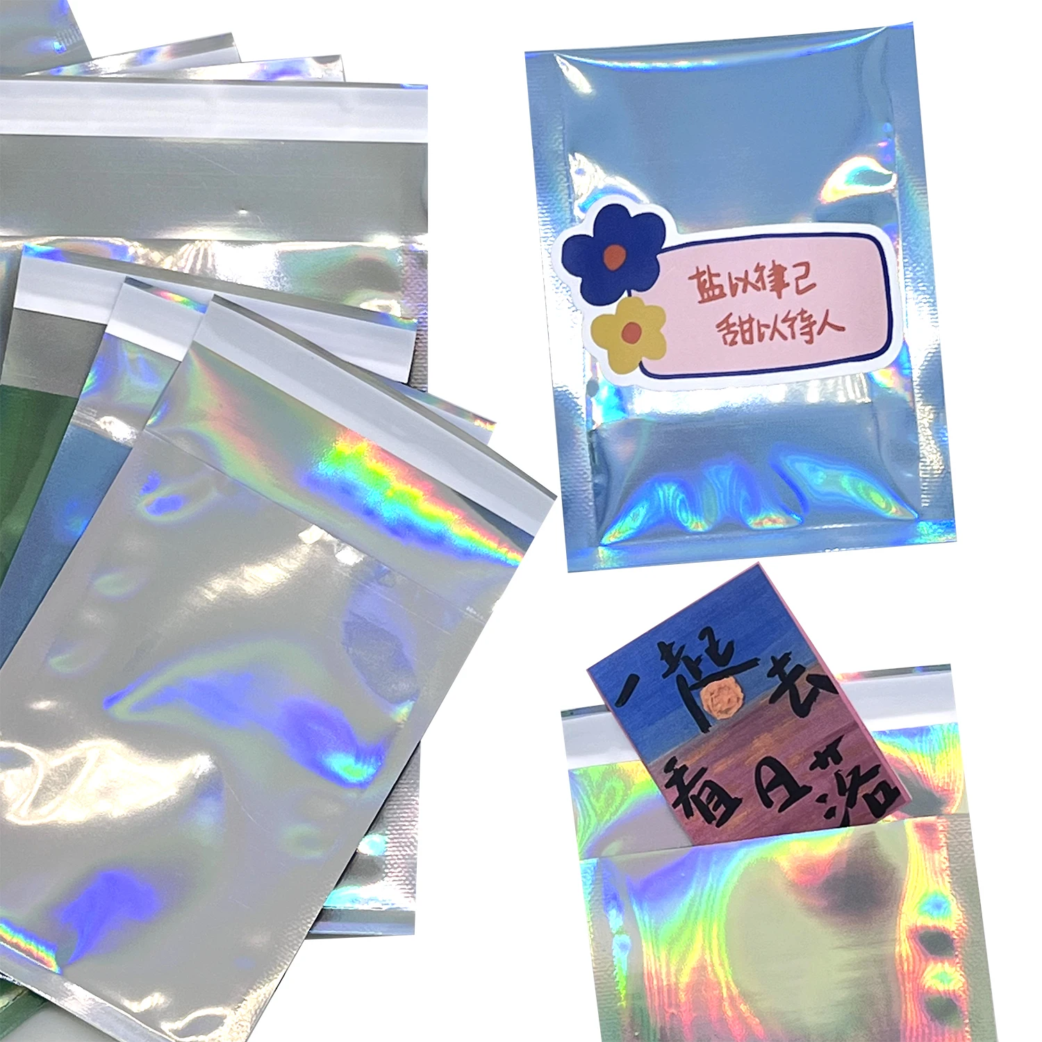 Laser Self-seal Holographic Envelopes, Courier Bags, Gifts Cards, Postcards, Badges, Gifts, Lipstick, Greeting Cards, 50Pcs