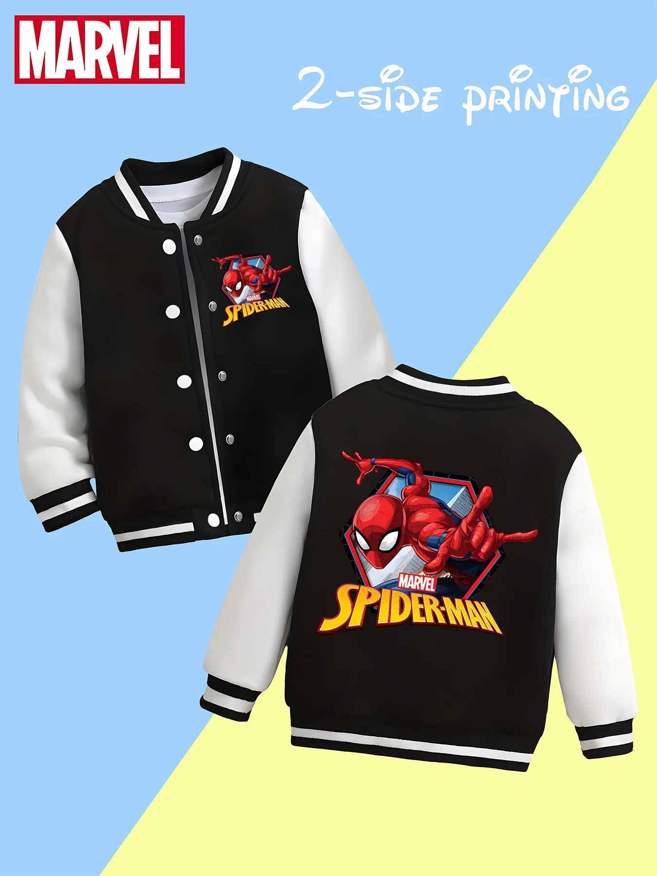

MINISO Marvel Boys' Baseball Jacket - Spider-Man 3D Double-Sided Pattern, Soft Fabric