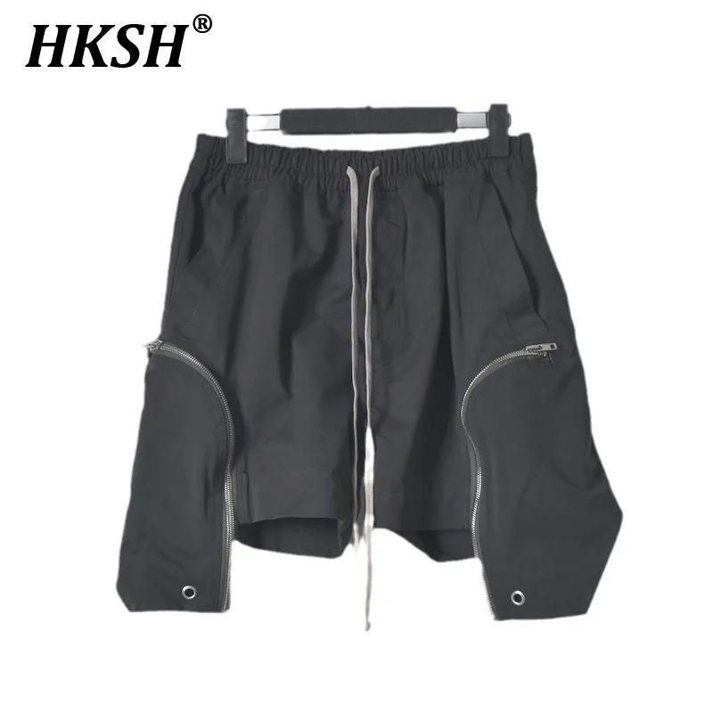 HKSH RO estilo moda oscuro joven playa pantalones cortos casuales personalizados entrepierna Normal cremallera pantalones divididos Punk táctico