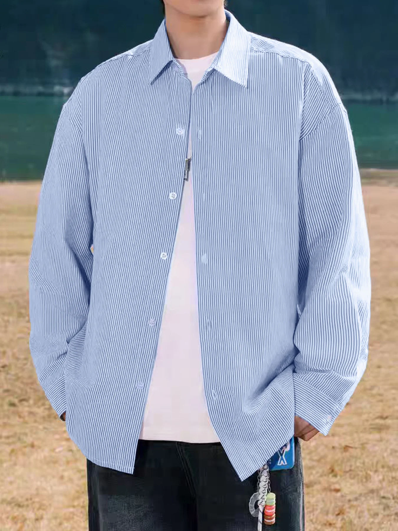 

Мужская рубашка с длинным рукавом в тонкую полоску для ранней весны и осени, легкая, повседневная, модная, стильная.