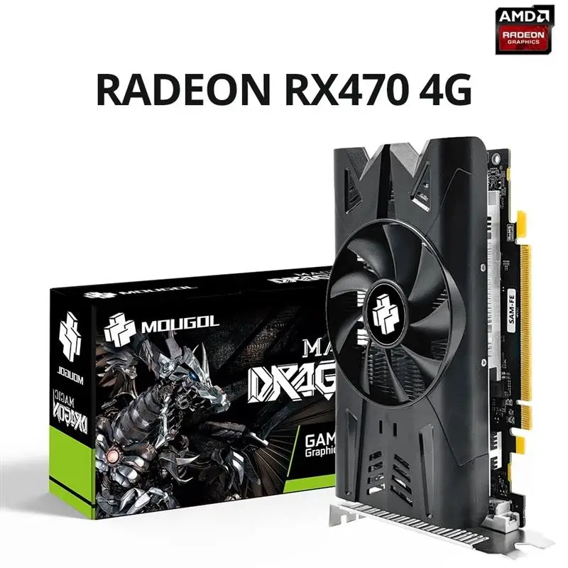 Top AMD Radeon RX470 4G Graphics Card GDDR5 Memory 256Bit PCIE3.0x16 DP DVI Interface Gaming Video Card for Desktop Computers