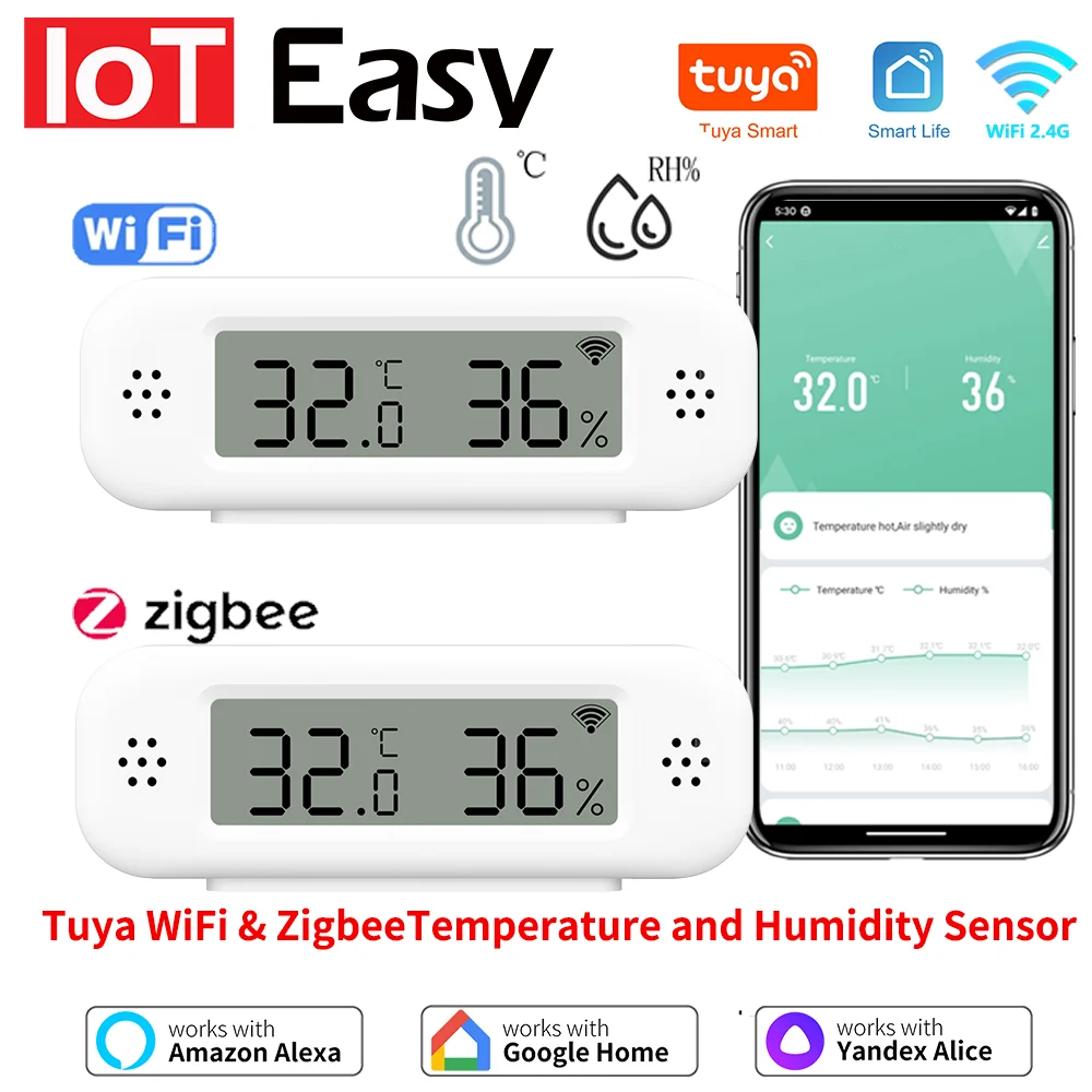 

Термометр и гигрометр Tuya Zigbee, миниатюрный прибор с Wi-Fi, Wi-Fi, для умного дома, работает с приложением Google Home Яндекс Alexa