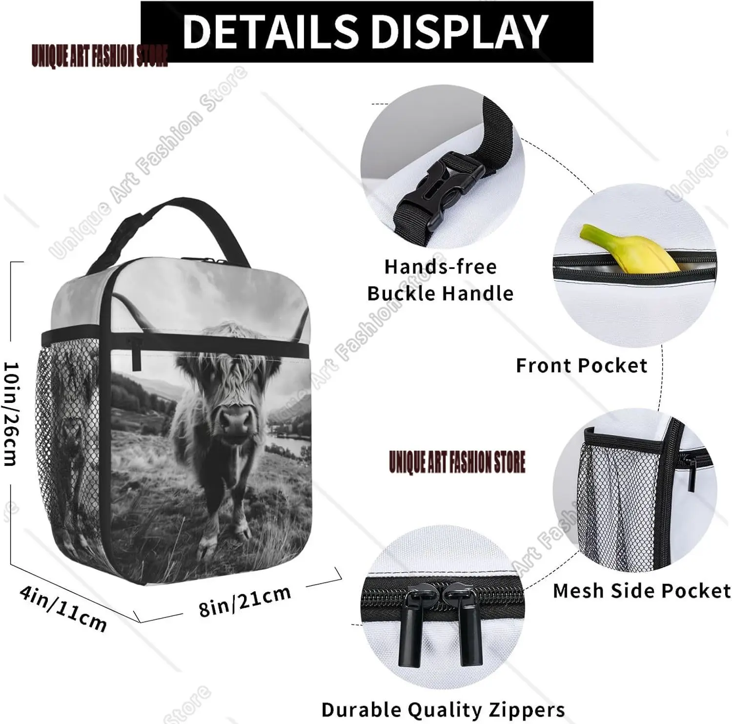 Koe geïsoleerde lunchbox voor dames heren Koe lunchtas voor werk Picknick Reizen Wandelen Strand of vissen Koe lunchbox