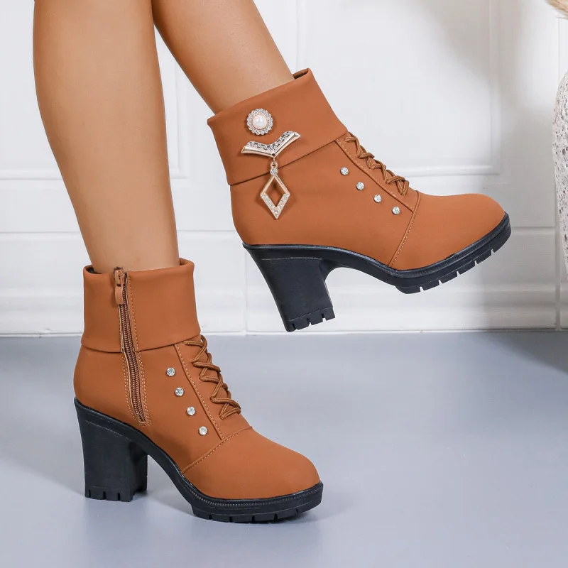 

Plus Size Autumn Winter New Women's Fashion Boots Chunky Heel Side Zipper Boots for Women