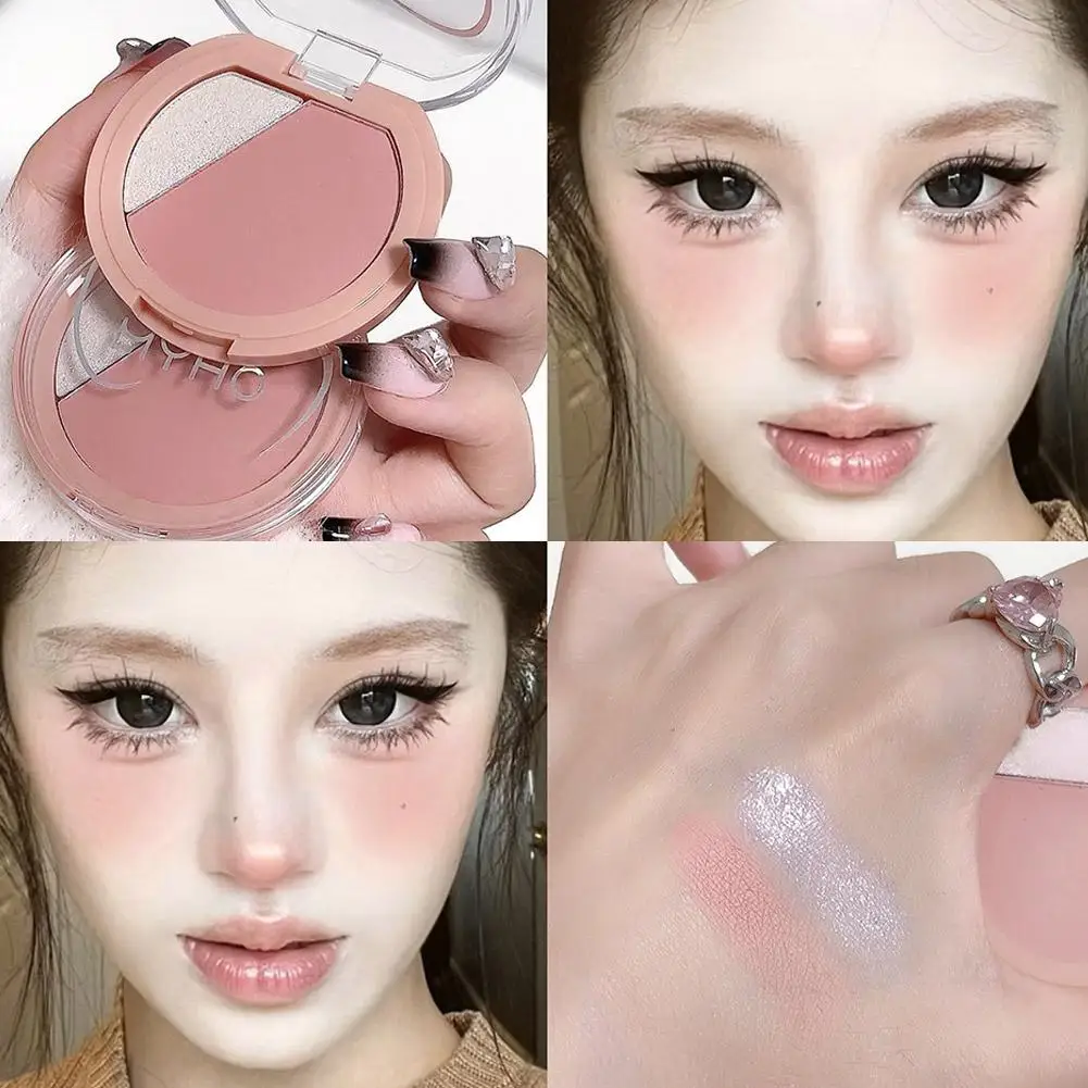 พาเลทบลัชออนไฮไลท์ 2-in-1 สีแอปริคอทชมพู บลัชออนเนื้อฝุ่น แต่งหน้าแบบธรรมชาติ แมทท์ ชิมเมอร์