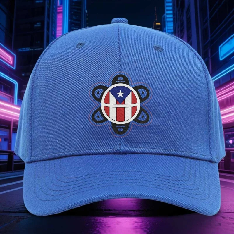 Puerto Rican Flag & Taino Sun Embroidered Baseball Cap - Adjustable Black Dad Hat