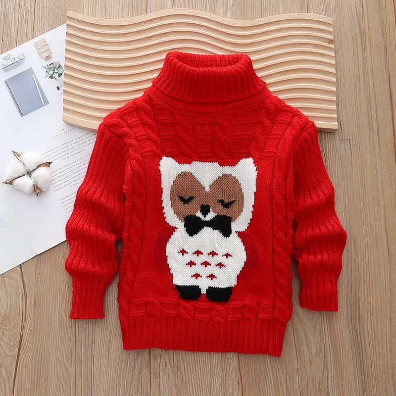 2026 new Children's Christmas Sweater Boys Girls Autumn/Winter Korean Cartoon High Collar Knitted Warm Sweater 0-4 Y