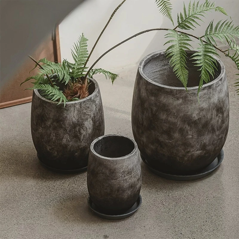 PYH retro cement flower pot large diameter big belly round indoor household large green plant old flower pot