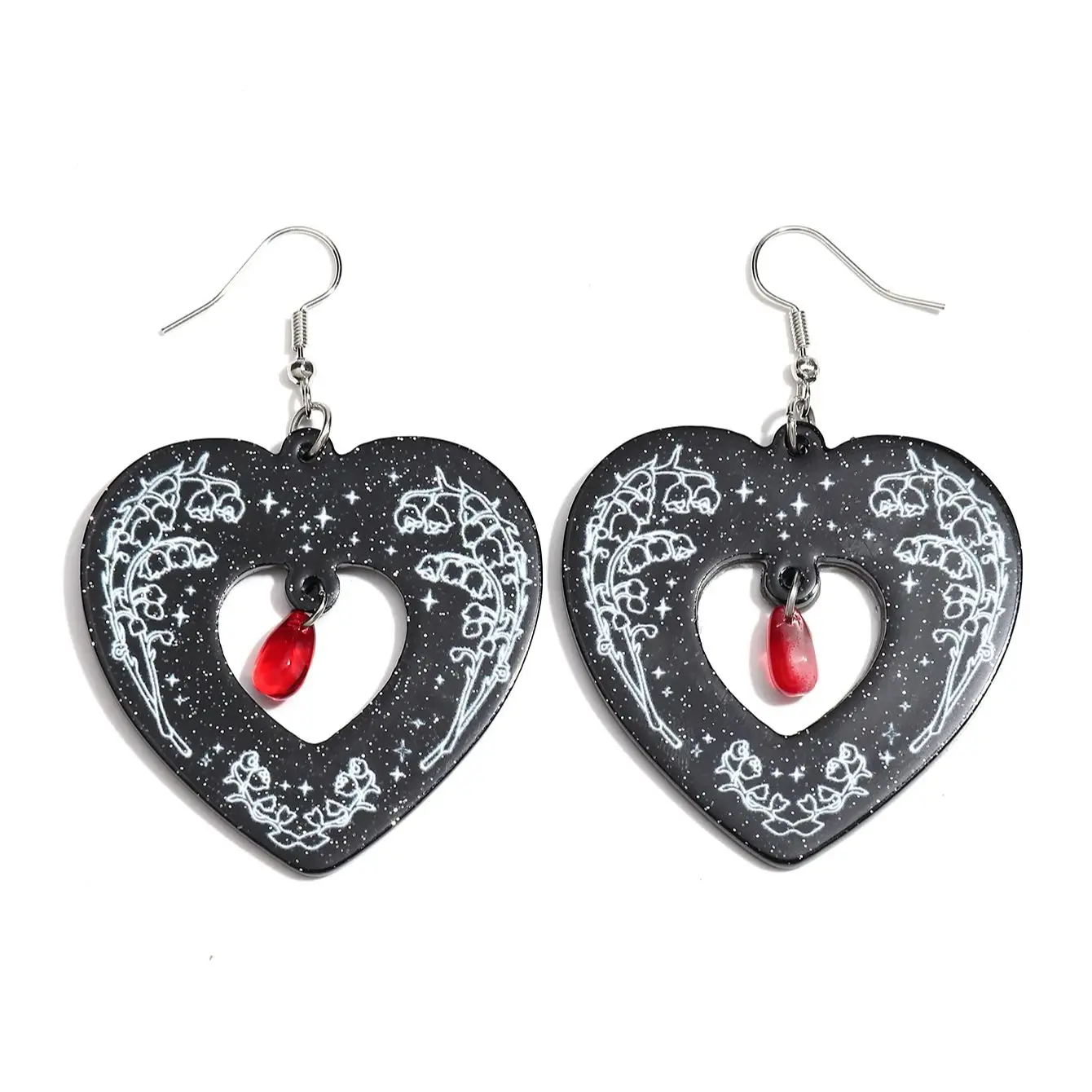 Gothic Acrylic Glitter Hollow Out Heart Bat Earrings for Women Resin Statement Earring 2025 Trend Jewelry