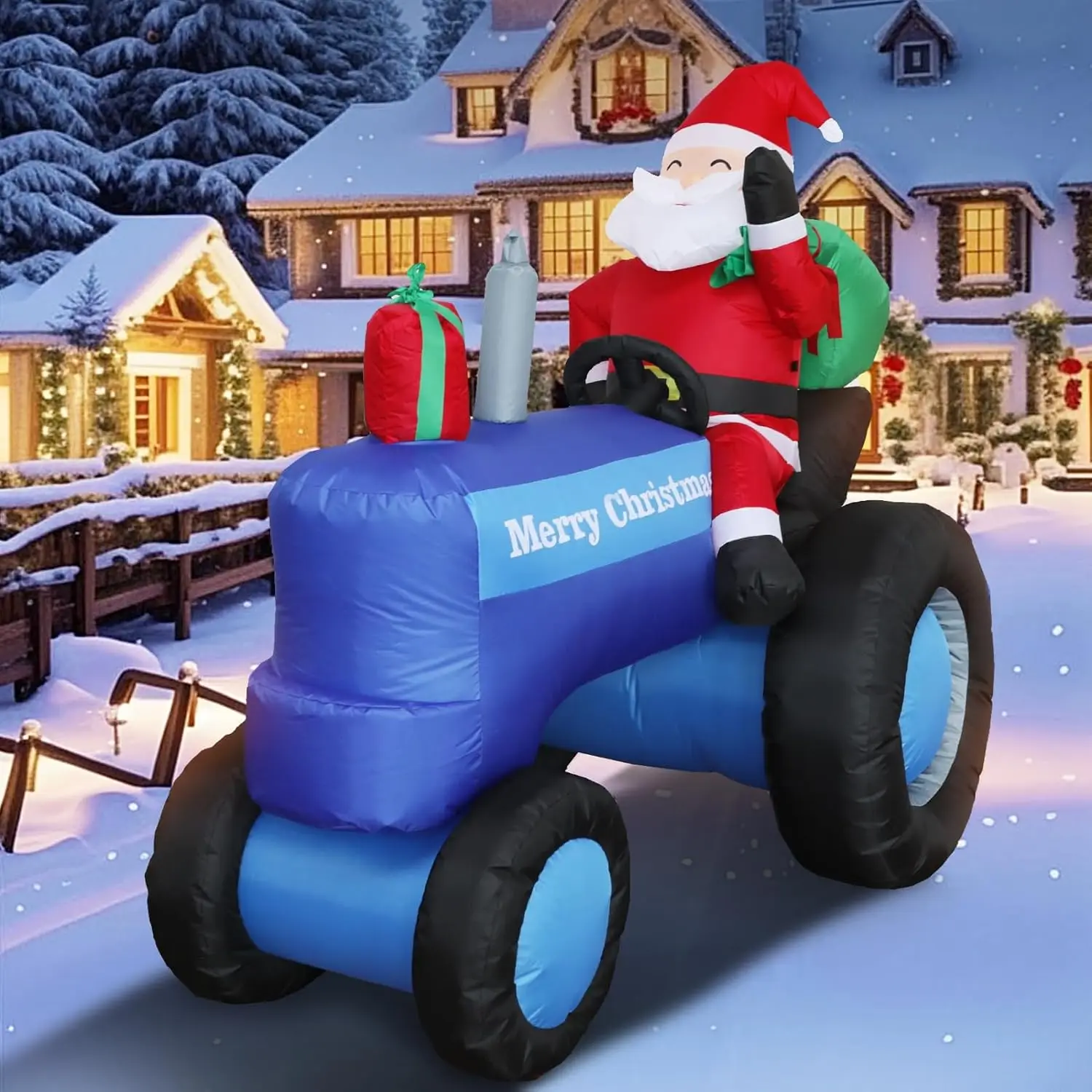 5.5FT H Christmas Inflatable Santa Claus Drive Tractor with Build-in LED Lights, Blow up Christmas Inflatable Outdoor Decoration