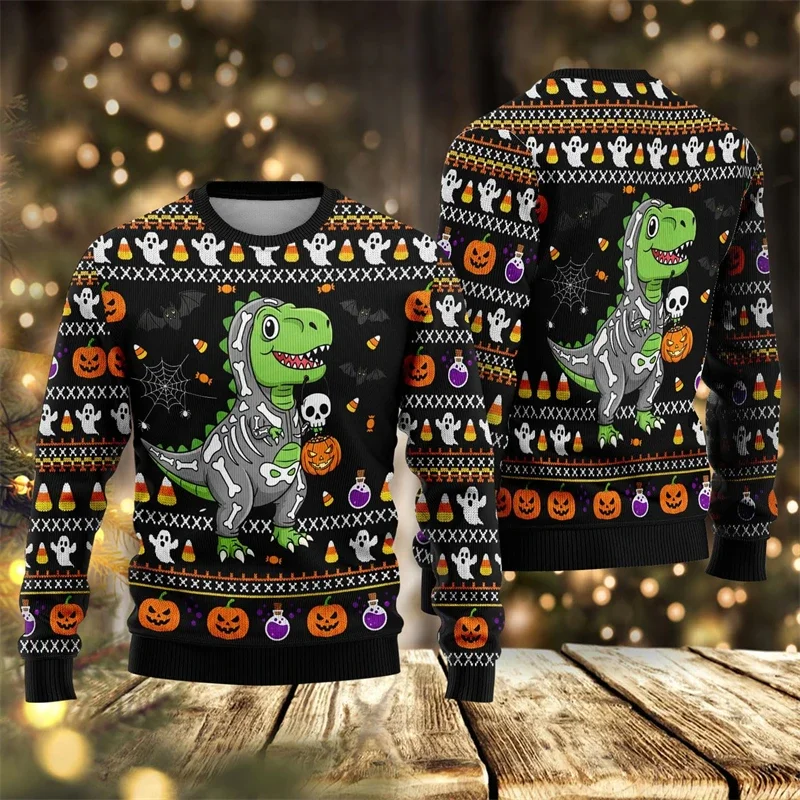 2026 Neuer Halloween-Hässlicher Pullover für Männer, Modische Kürbis-, Geister- und Totenkopf-3D-Druck-Sweatshirts, Lässige Übergroße Festtagskleidung – Detail 13