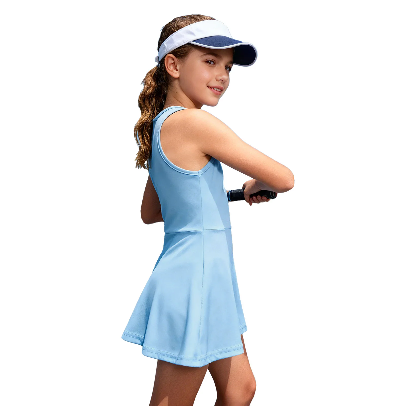 

Kids Girls Golf Tennis Dress U-Neck Sleeveless Racer Back Athletic Sundress School Sports Dresses for Badminton Workout Running