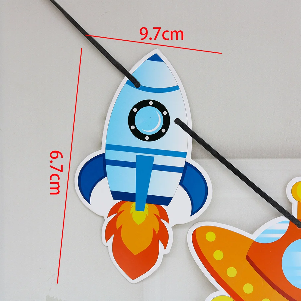 1Set New Outer Space Theme Decoration Banner UFO Spaceship Astronaut Bunting Hanging Banner Boy Kids Birthday Party Favors