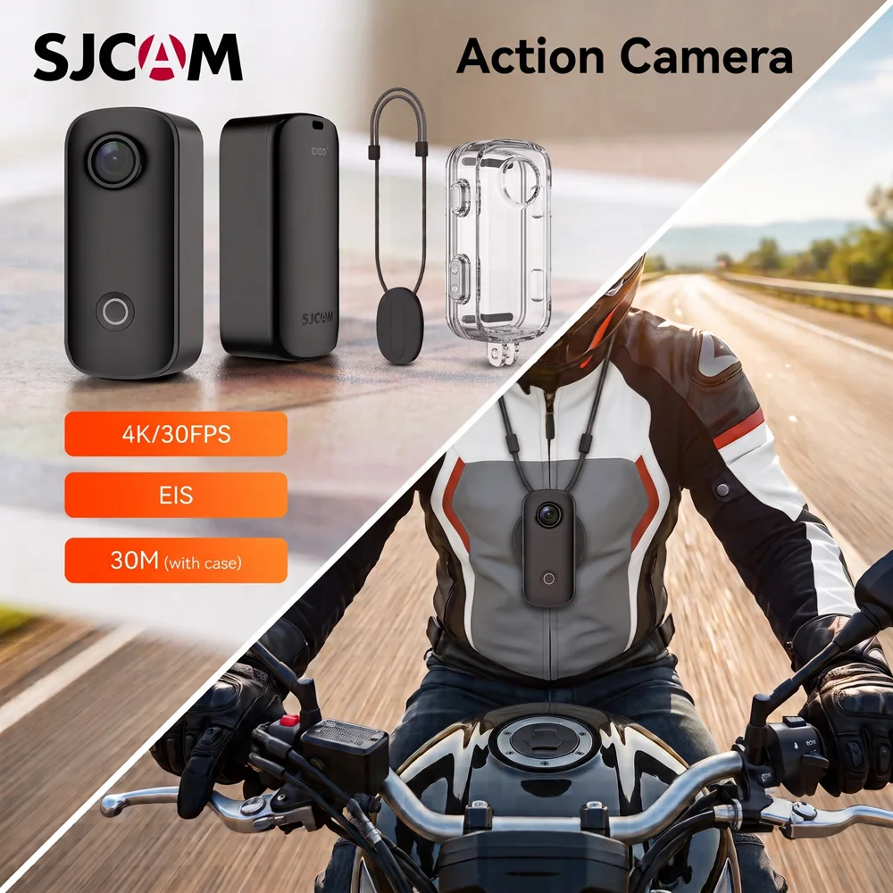 sjcam-c100-plus-videocamera-d'azione-4k-per-vlog-con-stabilizzazione-eis-115°-°-fotocamera-grandangolare-f18-impermeabile-con-cordino-magnetico-da-collo