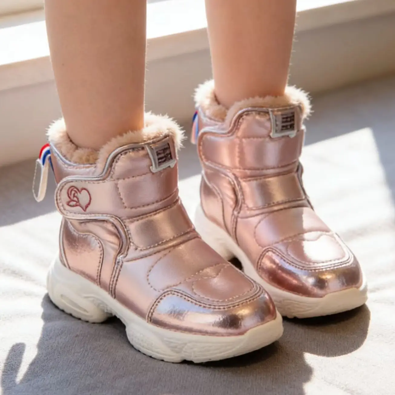 

Kids'Casual Shoes Ankle Boots PU Leather Winter Shoes For Girls Velcro Anti-slip Warm Pink Silver White Shoes Size 26-37