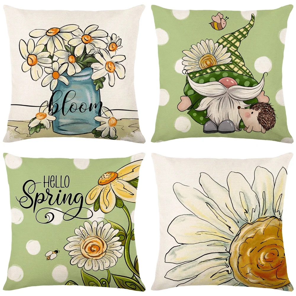 

Bee Flower Cushion Cover 45x45 cm Linen Throw Pillow Cover Home Sofa Decorative Cushion Pillow Case Daisy Sunflower Pillowcases