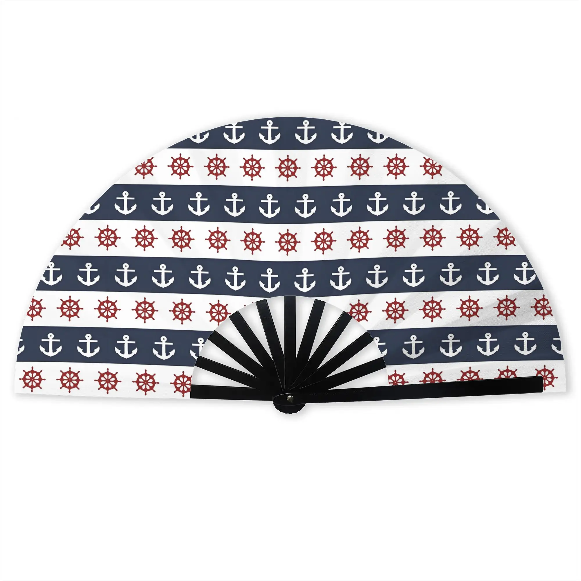 Nautical  Hand Fan Promotional Gift Wedding Ship Wheels & Anchors Durable Folding Fans Unique Bulk Pack Fan
