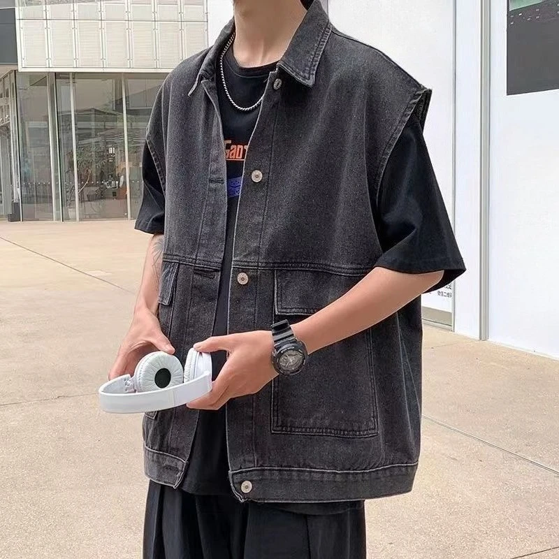 

Unisex Men's Sleeveless Denim Vest Versatile Workwear Streetwear Oversized Utility Pockets 2025 Trendy Lightweight Design​