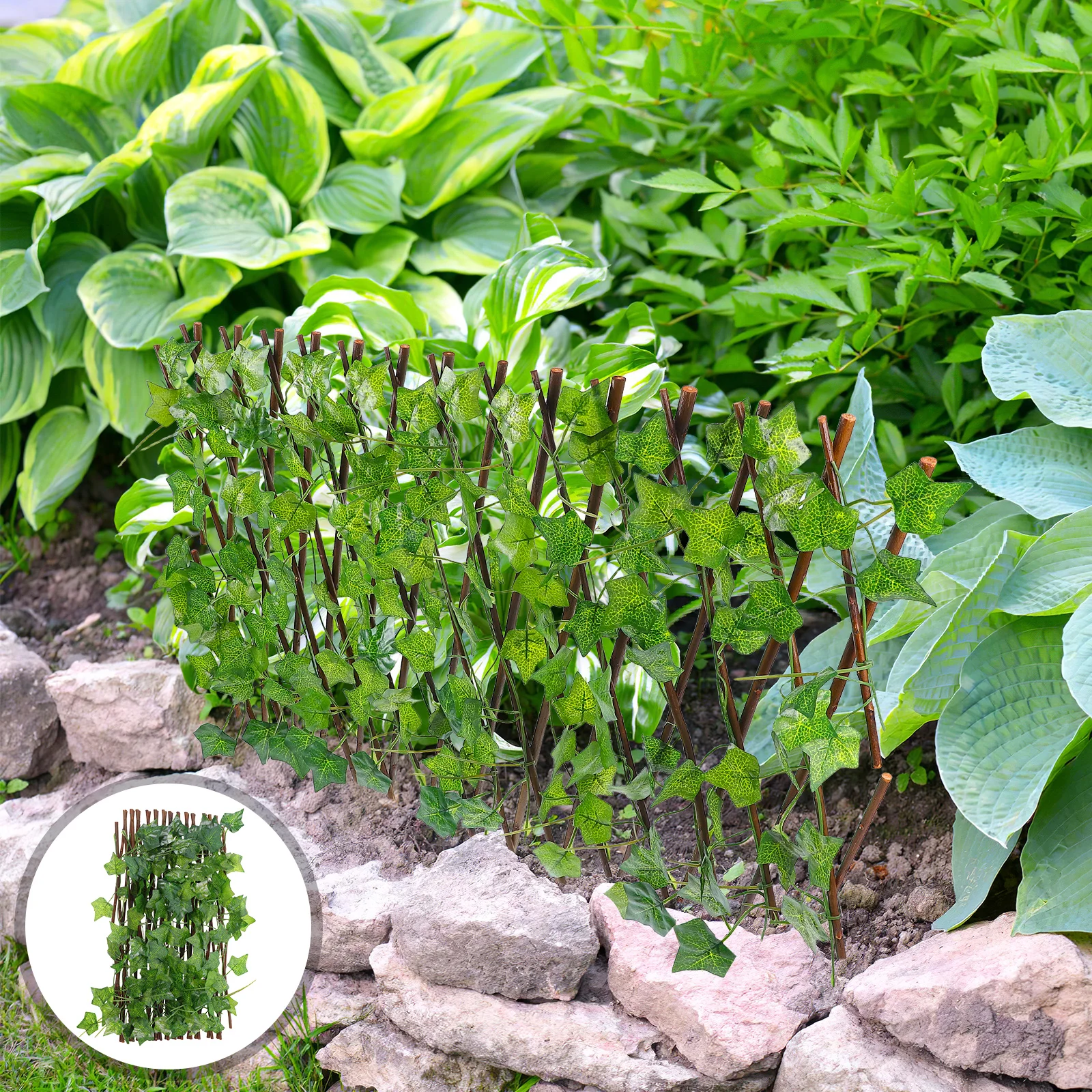 

Adjustable Expandable Wooden Fence With Artificial Green Leaves Retractable Garden Trellis Privacy Screen Decorative Fencing For