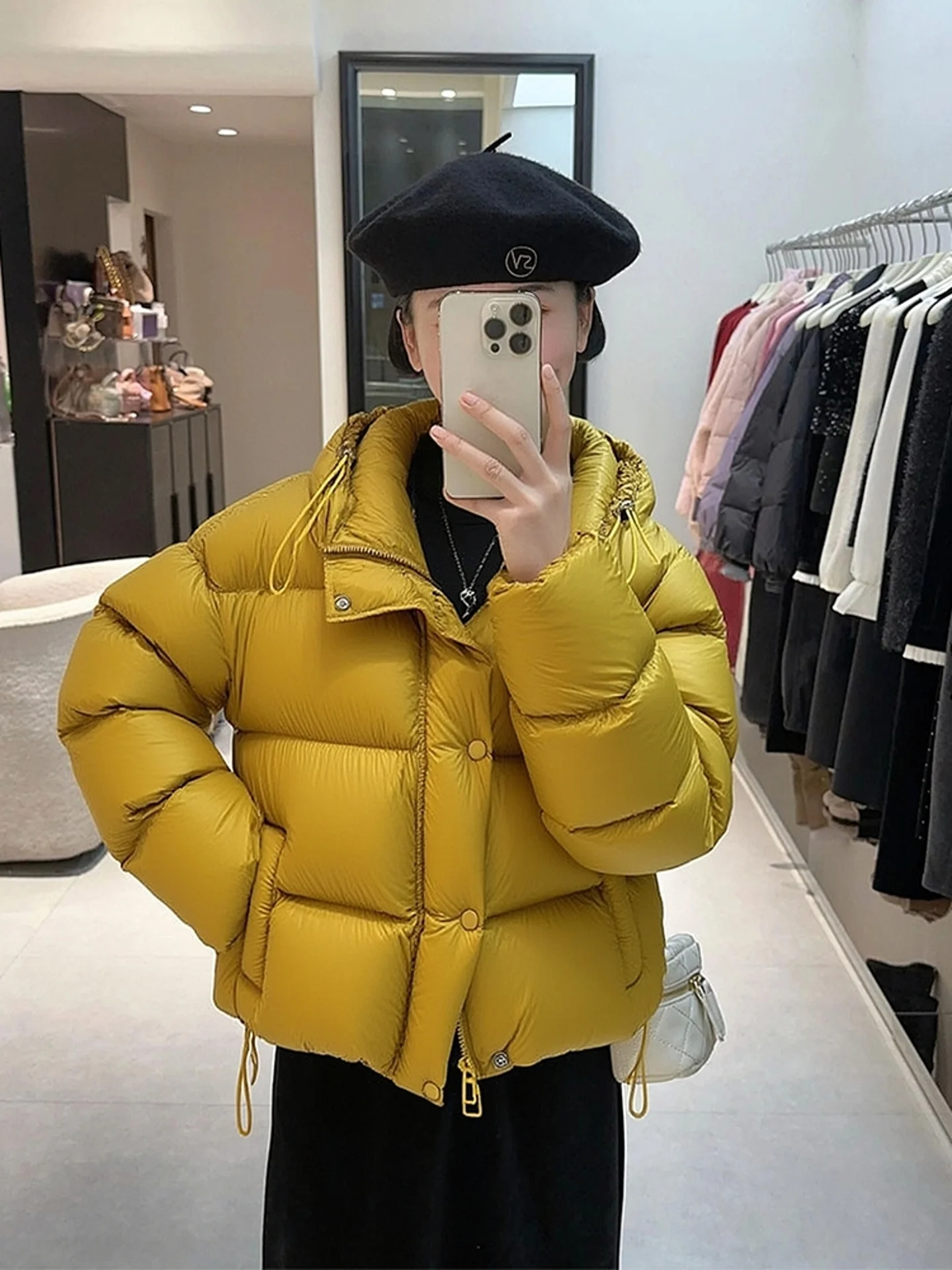 

Sli ort Puffer Jaet Women's Yellow Foamy Winter Coat Thi Outerwear Ele Sle Du down Filling Ci Casual