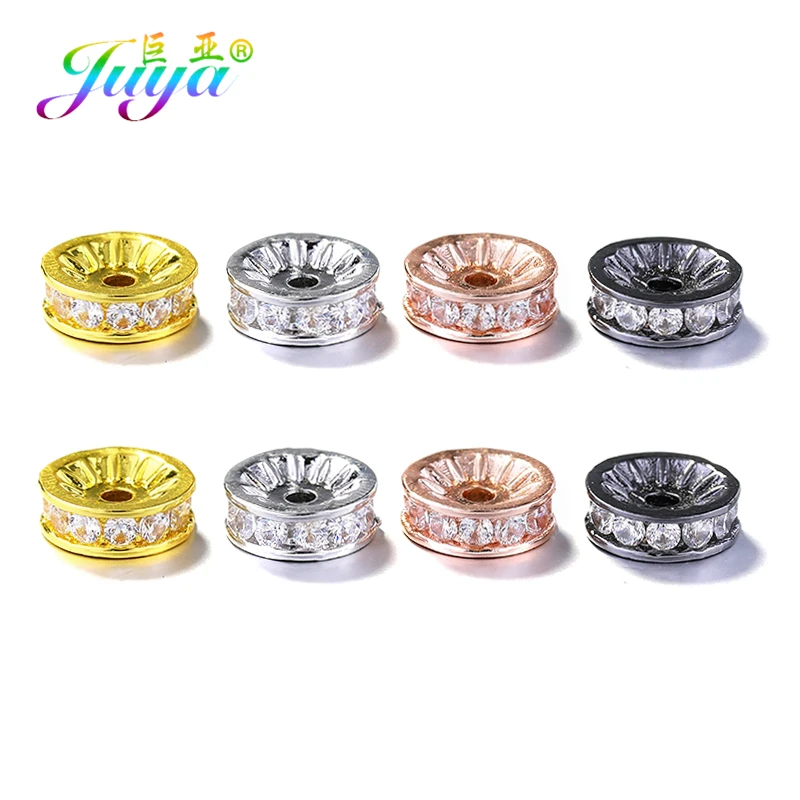 Juya 8Pcs/Lot Micro Pave Zircon 8mm Rondelle Spacers Flower Charm Beads For DIY Women Natural Stones Beadwork Jewelry Making