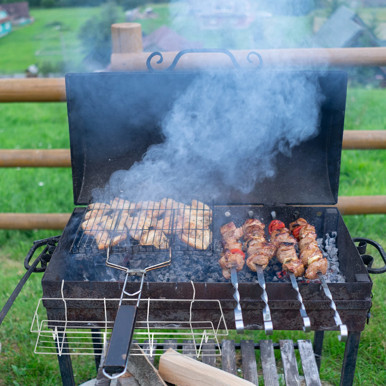 

Stainless Steel Bbq Storage Basket Hanging Grill Rack for Picnic Outdoor Barbecue Cooking Tools Holder Camping Cookware Shelf