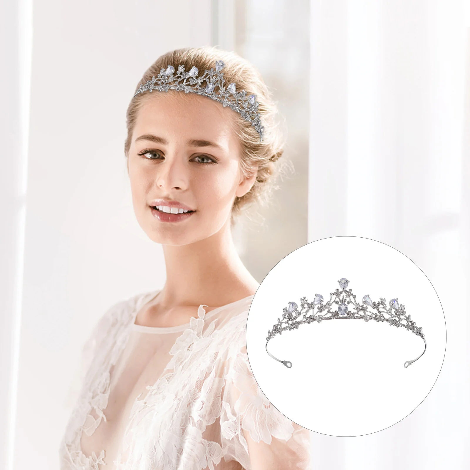 Zircon Exquisite Crown Bridal Tiara Party Hair Headdress for Wedding Birthday Banquet (White K Zircon Crown)
