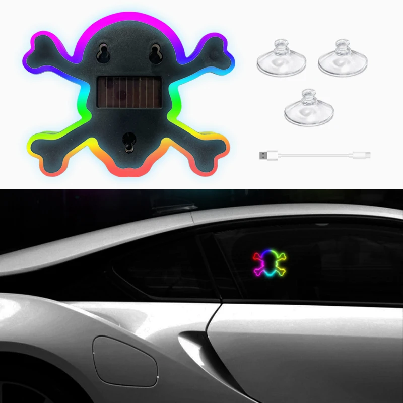 RGB Skull Car Window Light Dynamic LED Suction Cup Halloween Ambient Lamp Rear Windshield Decoration for Auto SUV Truck Owners