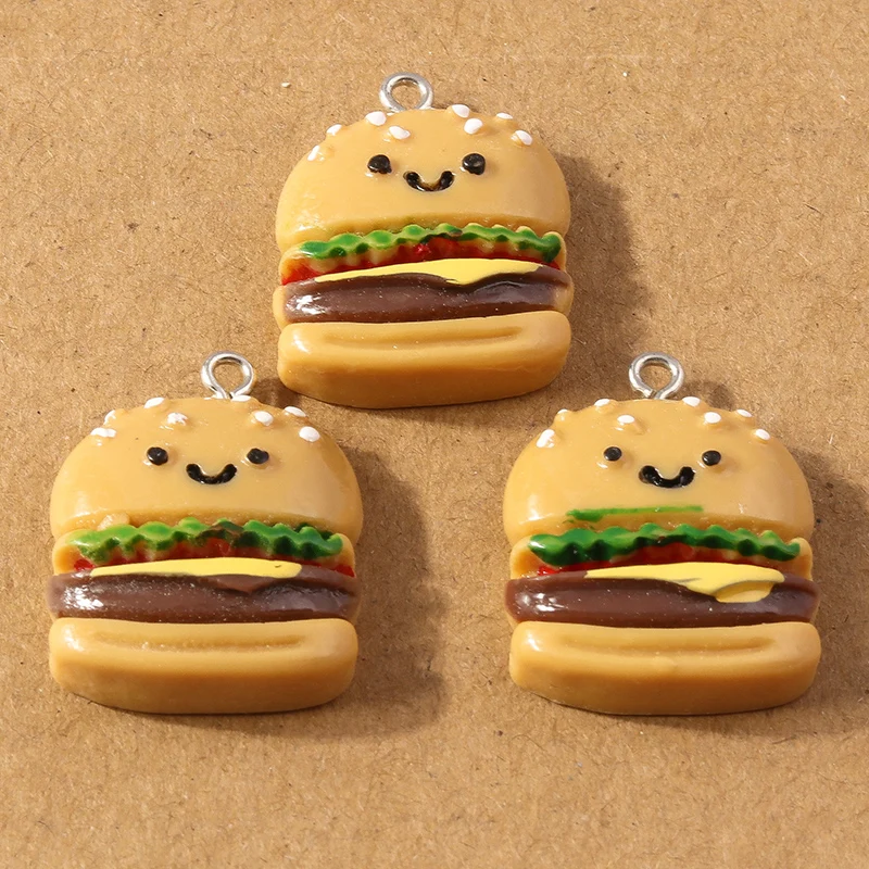 

10pcs Resin Simulation Hamburger Charms Pendants for Jewelry Making Necklace Earrings DIY Handmade Accessories Supplies