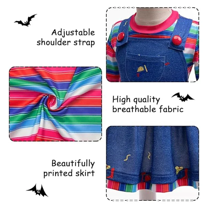 فيلم الرعب شبح دمية نفس تأثيري حلي مع اكسسوارات مجموعات الهالوين للأطفال أداء فستان بنات فساتين الحفلات