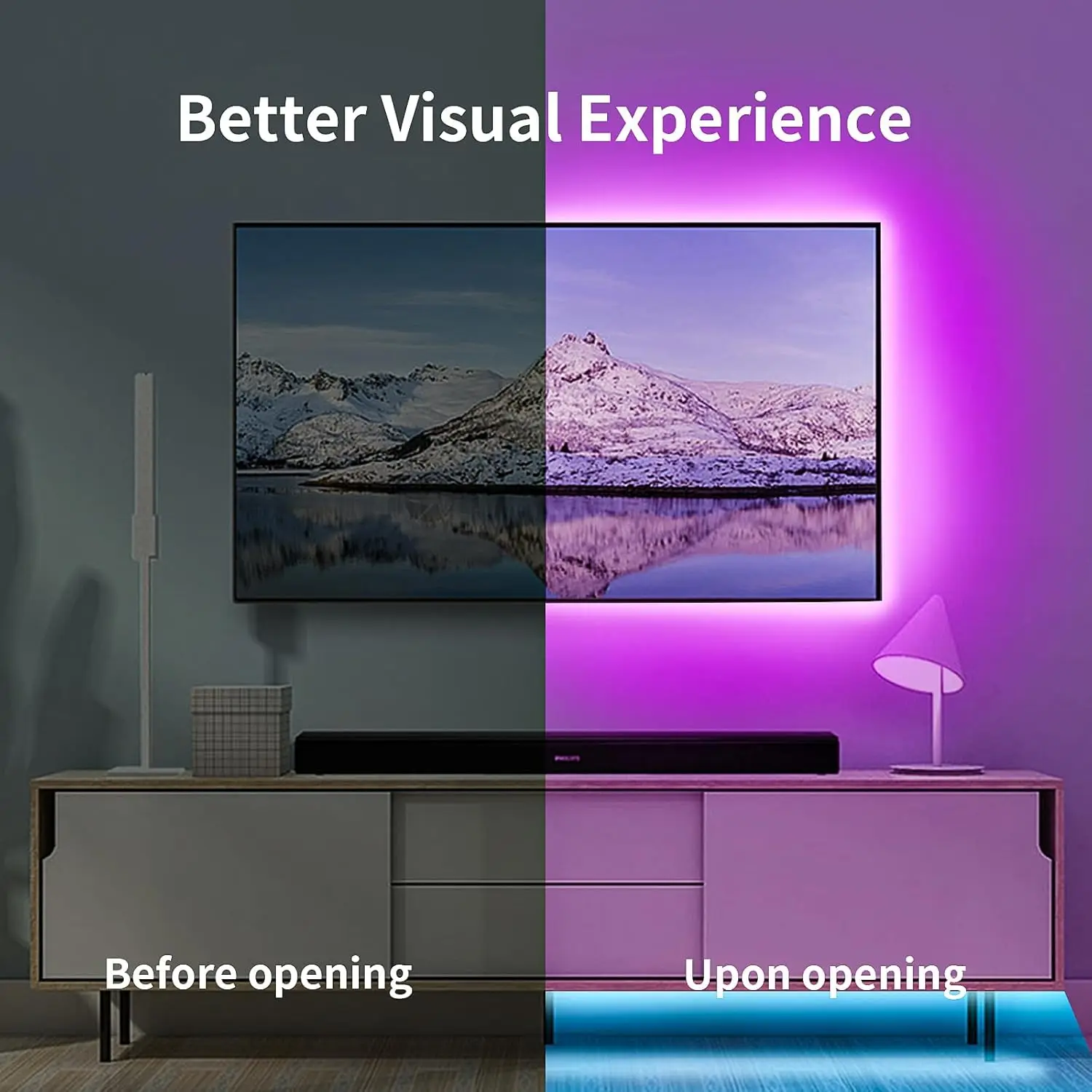 5050 RGB LED TV Backlight Strip Music Sync Bluetooth APP Remote Control USB Powered for Bedroom Gaming Sync behind Screen Light