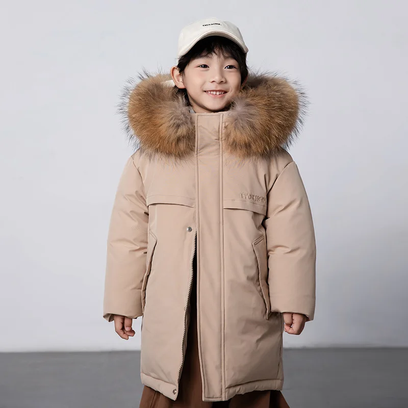 RAISE Russian Winter Down Jacket For Children Faux Fur Hooded Kid Boy Puffer Jacket Thick Warm 3-9Y Boy Outerwear Kid Girl Parka