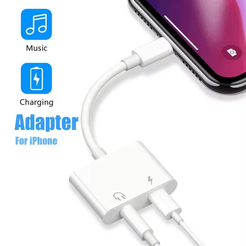 2 في 1 iOS إلى 3.5 مللي متر جاك محول شحن الصوت آيفون 11 12 13 14 برو ماكس X XR XS سماعات الصوت كابلات الموصلات الخائن