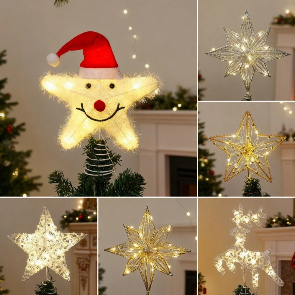 

Christmas Decoration Silver Ironwork Glowing Christmas Tree Star-shaped Atmosphere Decoration Christmas Tree Top Star LED Light