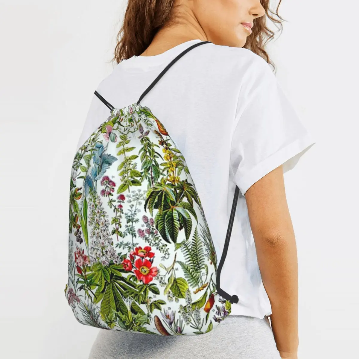 

Medinical Plants Vintage French Backpacks Portable Drawstring Bags Storage Bag Book Bags for Travel Students