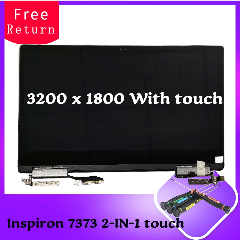 

13.3" Complete Touch Screen For Dell Latitude 13 7370 FULL LCD Assembly Display Panel Module QHD 3200 x 1800 Silver 5843H Black