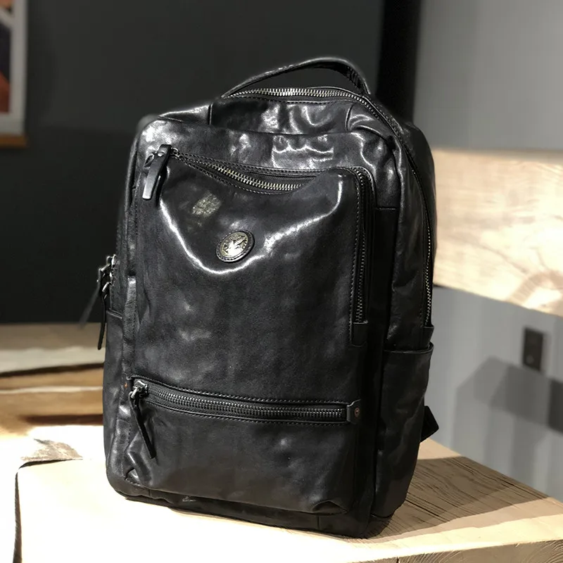 

Fashion Luxury Genuine Leather Men Women's Black Backpack Casual Outdoor Travel High Quality Natural Real Cowhide Laptop Bagpack