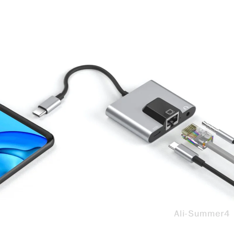 

Сетевой адаптер Type-C к Ethernet LAN Концентратор USB C к 3,5 мм Audio PD Док-станция для быстрой зарядки для ноутбука, мобильного телефона, планшета
