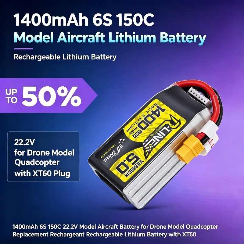 1400mAh 6S 150C 22.2V Model Aircraft Battery for Drone Model Quadcopter Replacement Rechargeable Lithium Battery with XT60 Plug