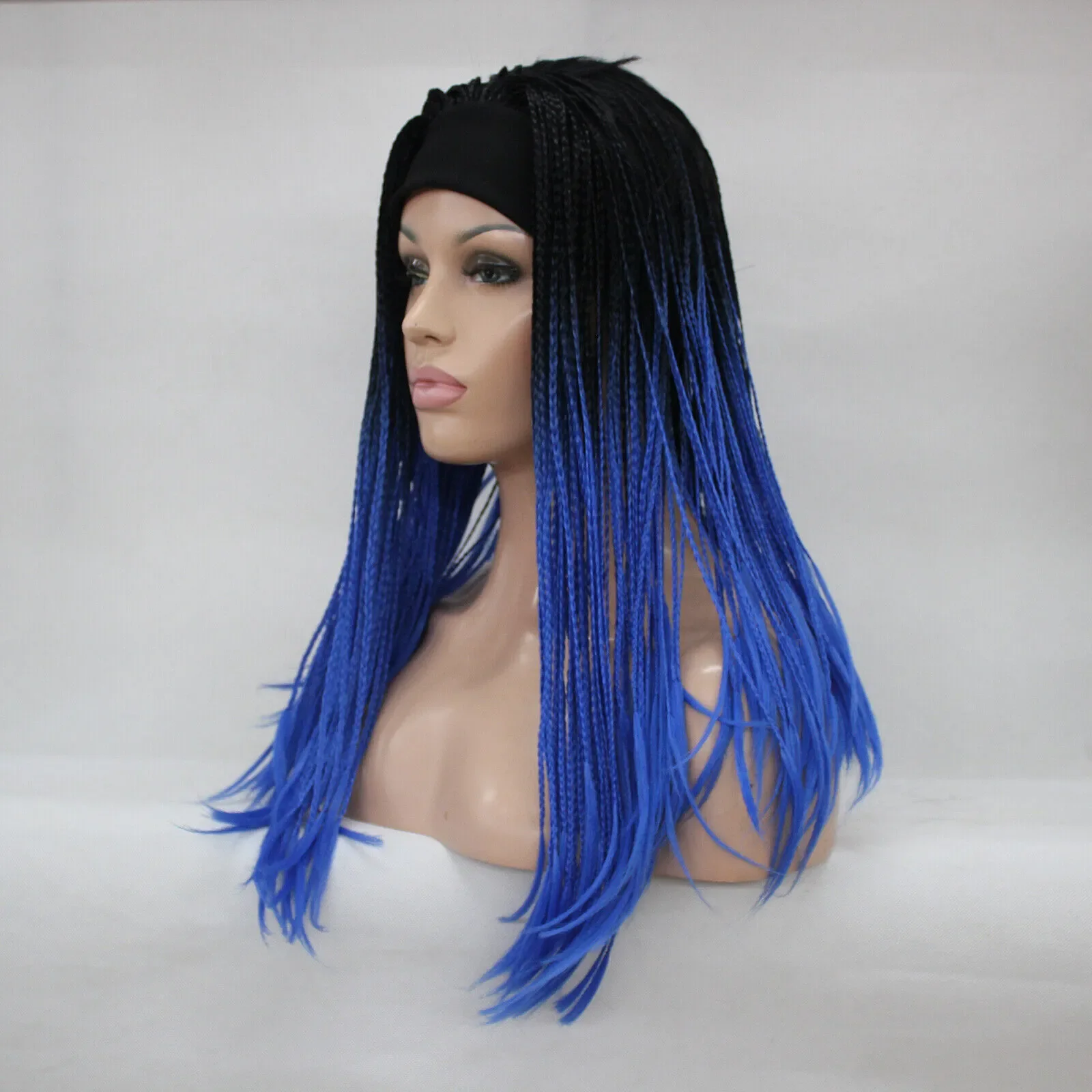 Peruca Trançada Artesanal com Tiaras, Ombre Longo, Preto e Azul, 3 ou 4 Perucas