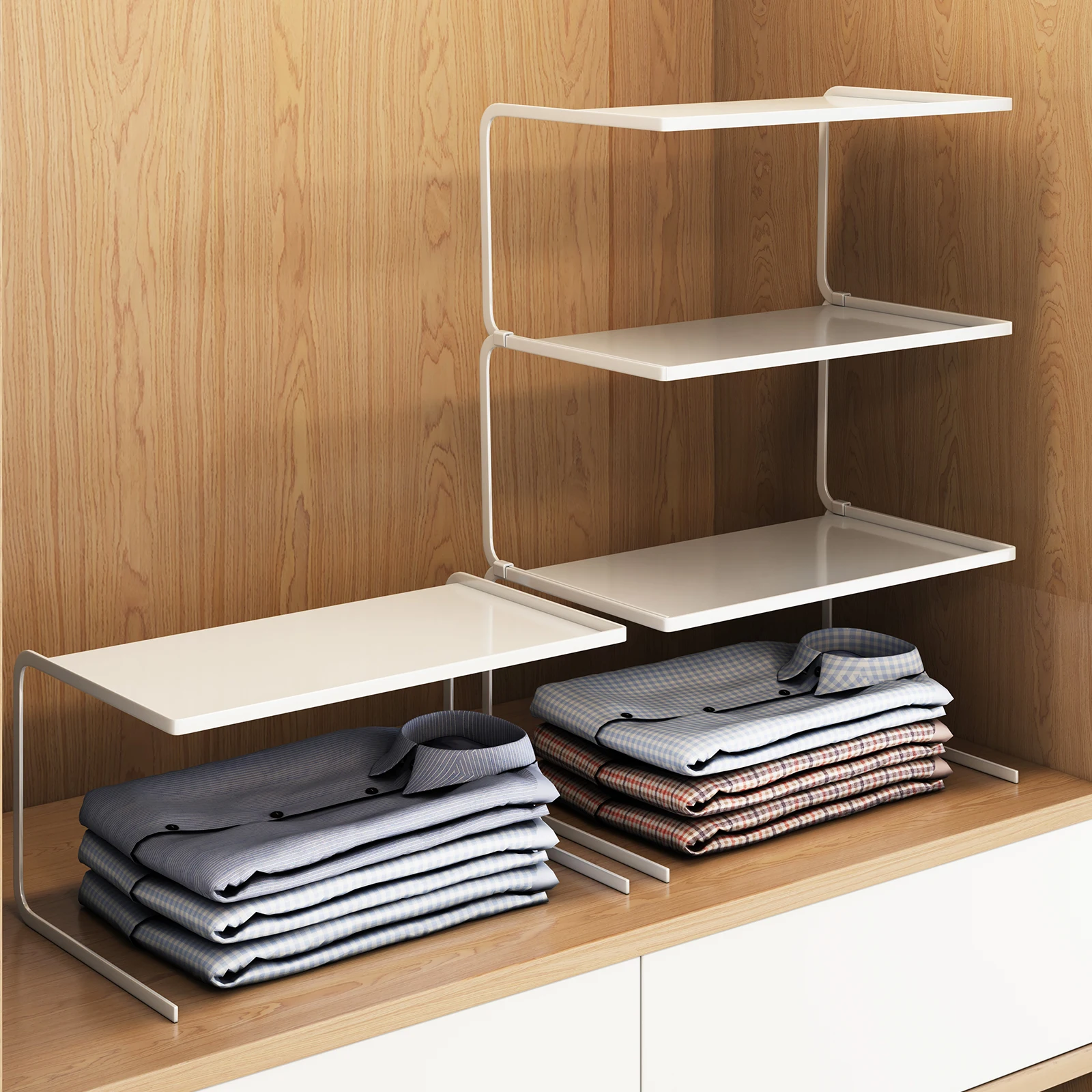 4Pcs/5Pcs Medium/Large Bedroom Wardrobe Storage Rack Dormitory Closet Storage Organizer Multi-Layer Divider Display Rack Cabinet Internal Partition for Clothes and Bags Layered Storage Stackable Closet Organizers and Storage