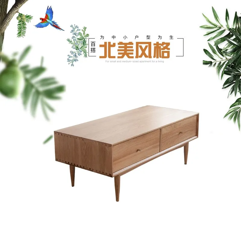 Manufacturer wholesale Nordic coffee table solid wood, modern simple living room coffee table small apartment light luxury white