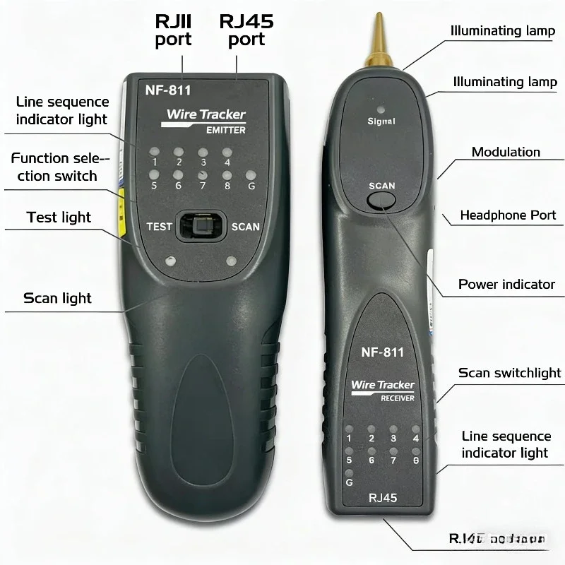 Professional Network Cable Tester RJ45 RJ11 Wire Tracer Fault Locator 60V Anti-Burn Cable Testing Tool (NOYAFA) NF-811