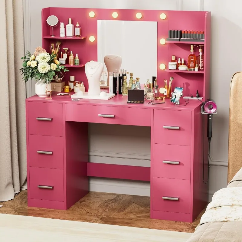 Lighting Mirror Power Socket 3 Model Lights 7 Drawers 6 Bedrooms Storage Rack Dresser