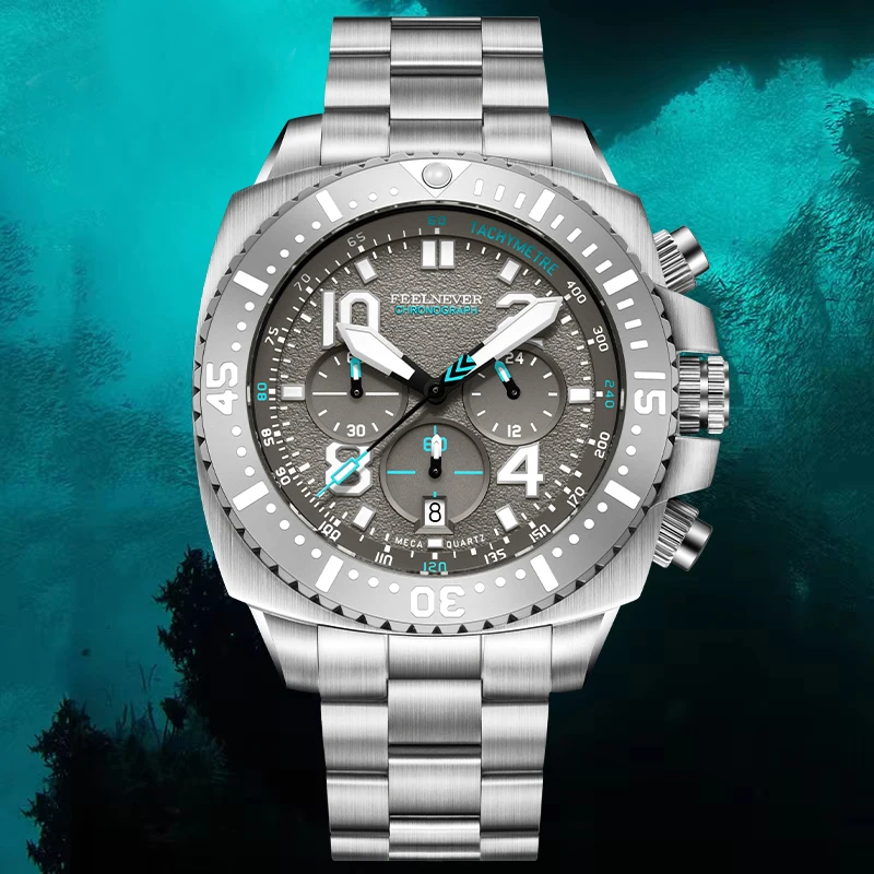 FeelNever Herrenuhr, schlicht, luxuriös, Kalender, Saphirglas, lässig, sportlich, Edelstahlband, wasserdicht, Quarzuhren, Herrenuhr
