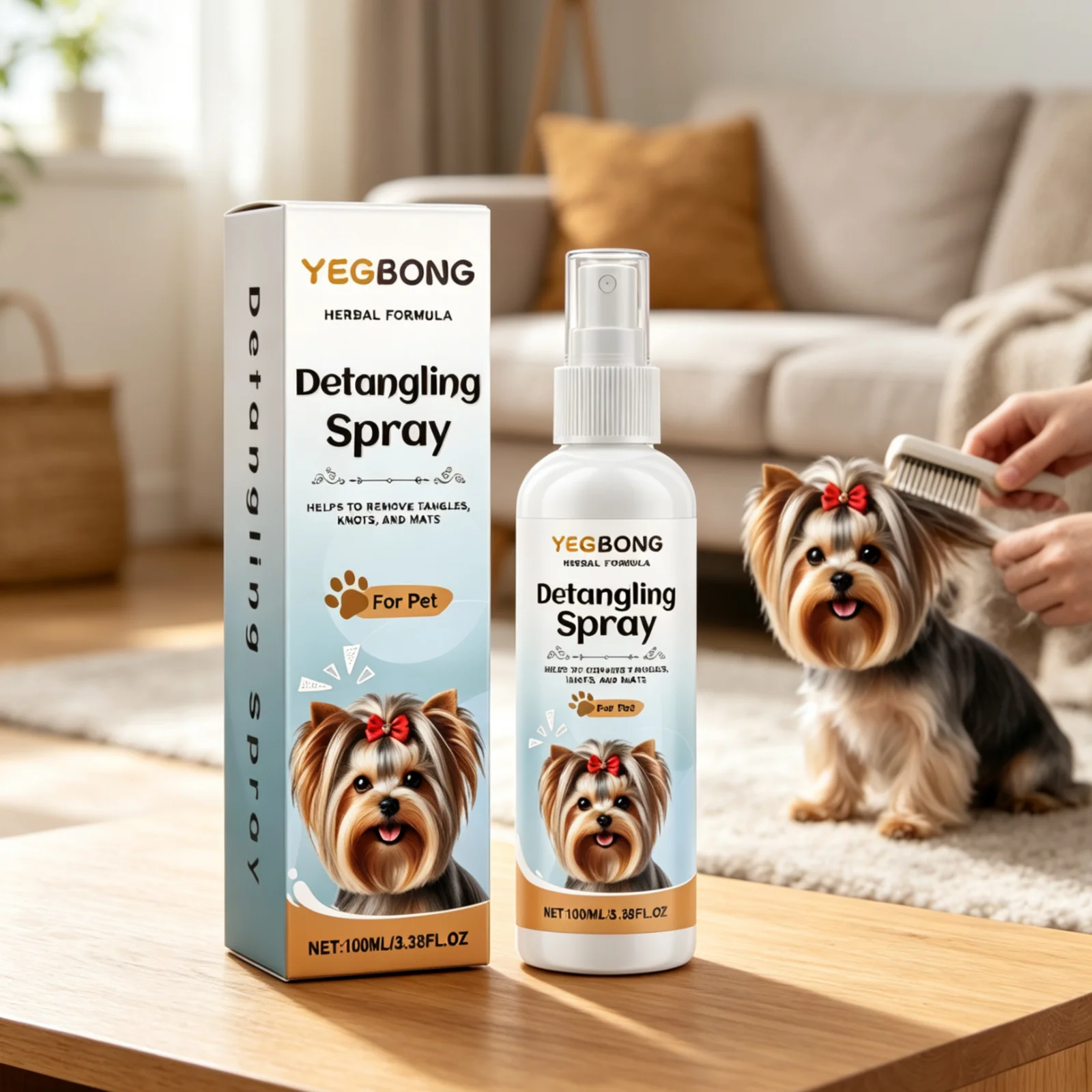 YEGBONG Dog Detangler Spray Soft Smooth Frizz Easy to Comb Fresh Fragrance Prevent from Tangling Nourishing Pet Hair Spray 100ml view 2