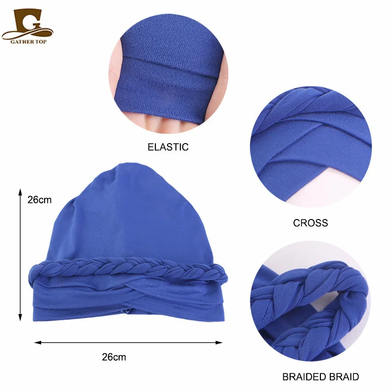 New Women Handmade Braid Turban Muslim Hijab Scarf African Head Wraps Islamic Arab Cap Headscarf Bonnet Hair Loss Bonnet Beanies