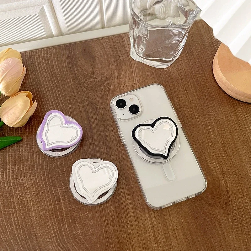 

Korean Love Heart Magnetic Mirror Phone Holder Universal Smart Tok Handle for IPhone Samsung Portable Holder Socket for Magsafe
