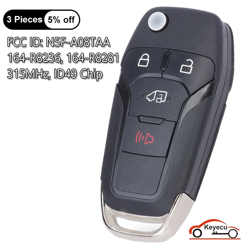 

KEYECU 4 Buttons 315MHz ID49 Chip for Ford Transit/ Transit Connect 2019 2020 2021 2022 Auto Flip Remote Key Fob FCC# N5F-A08TAA